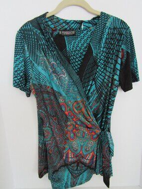 THE PYRAMID COLLECTION Women's M Floral Print Faux Wrap Boho Blouse Top